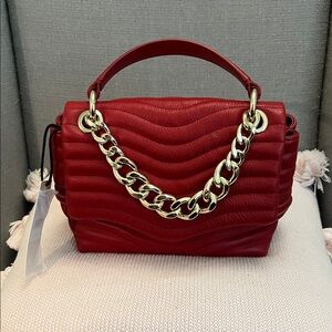 Rebecca Minkoff Red Leather Quilted Handbag with Gold Chain